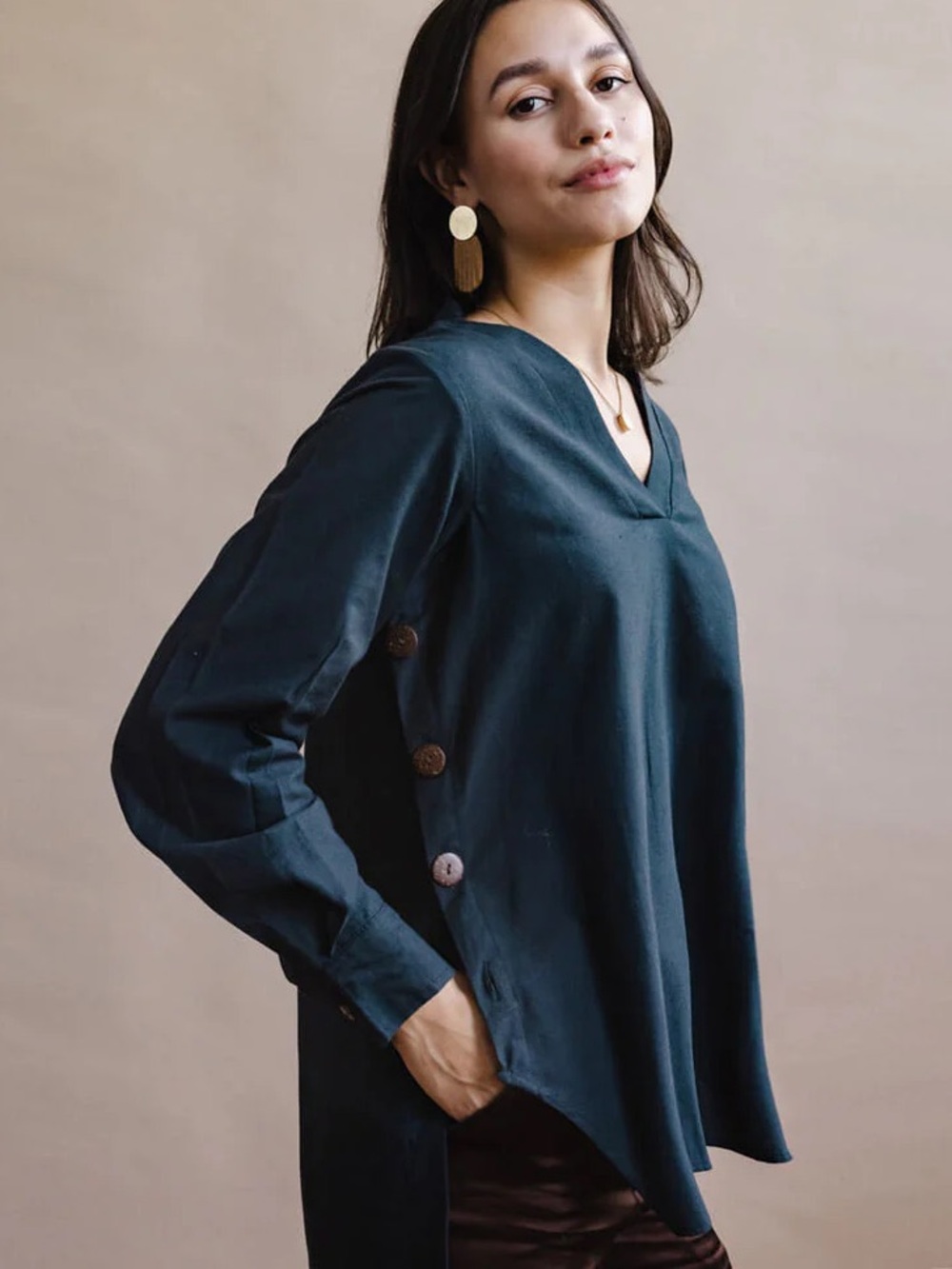 EKADESMA for MULXIPLY the Button Tunic in Black 100% Cotton Nepal Size M